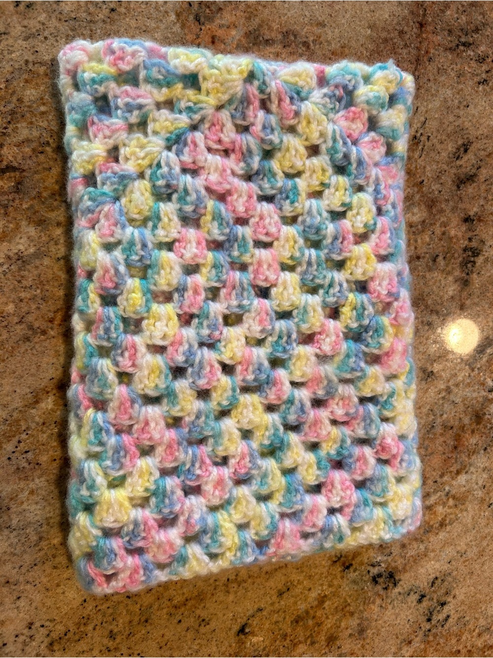 24”x24” Handmade Heart Baby Afghan Pink & Yellow Blue & White & Teal Crocheted